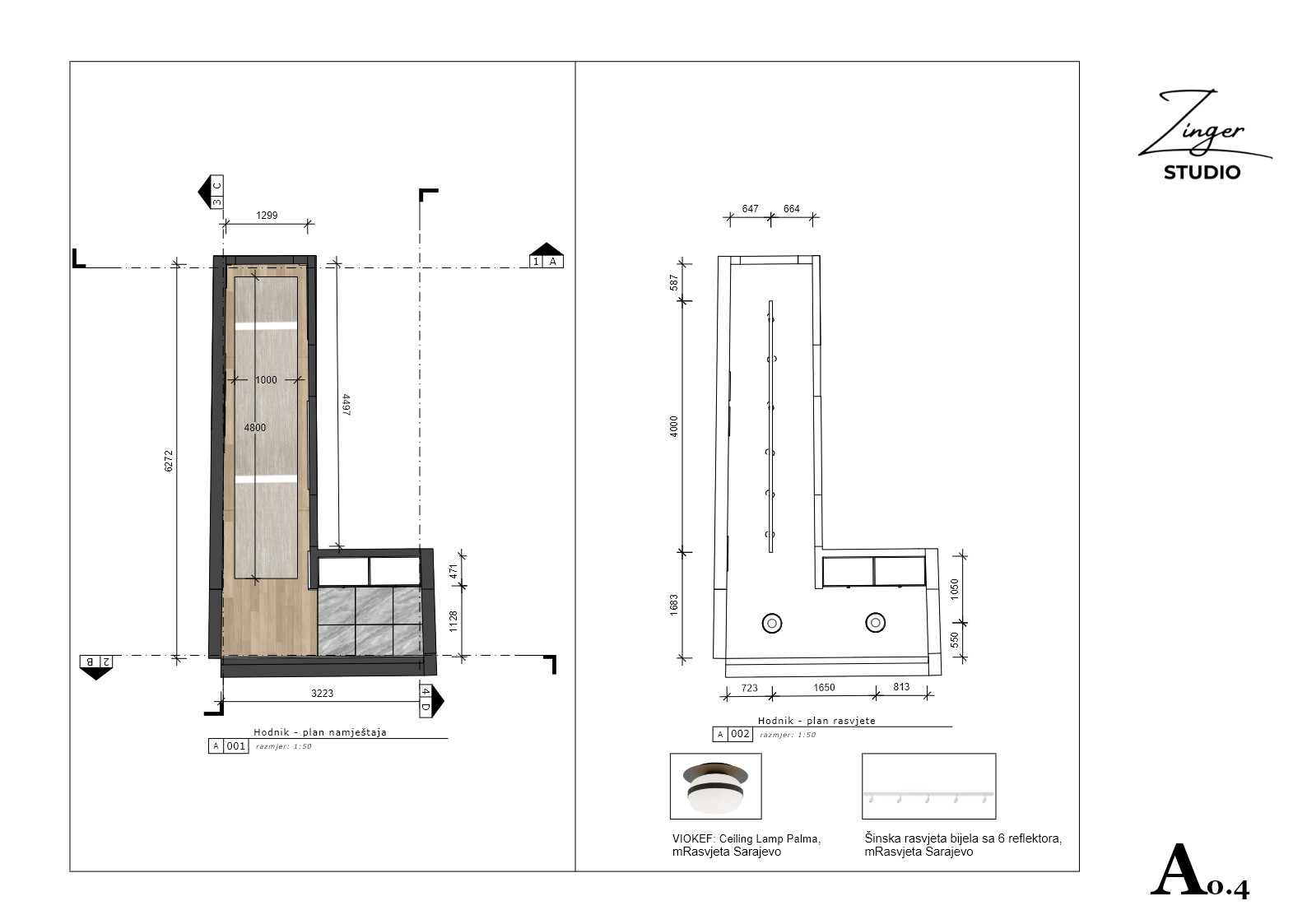 Hodnik — plan namještaja i rasvjete