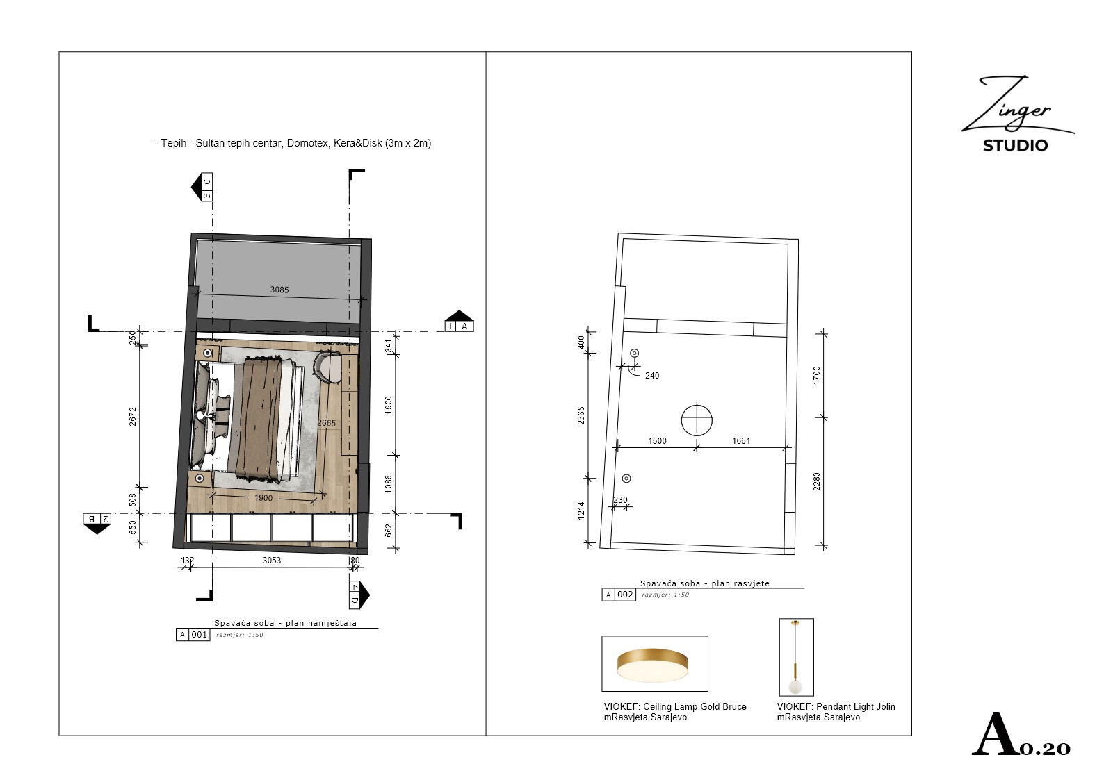 Spavaća soba — plan namještaja i rasvjete
